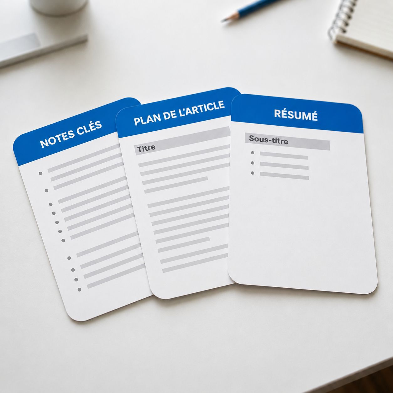 Exemples de documents : notes d'épisode, brouillon d'article et résumé d'épisode